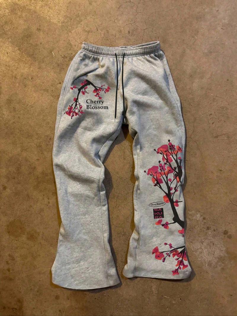 Women's Summer Casual Sakura Print Pants, Simple Versatile Drawstring Sweatpants, Ideal for Spring Autumn Outdoor Activities
