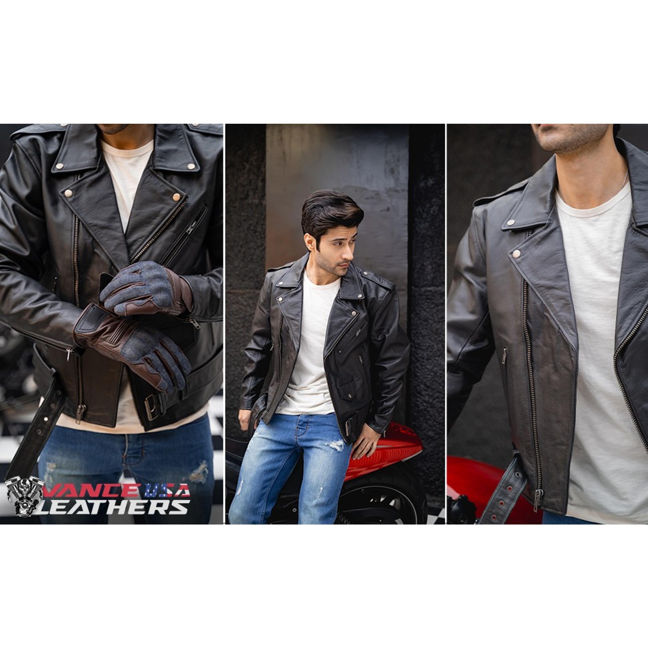 Mens Premium Cowhide Conceal Carry Insulated Liner Side Laces Classic MC Motorcycle Biker Black Leather Jacket