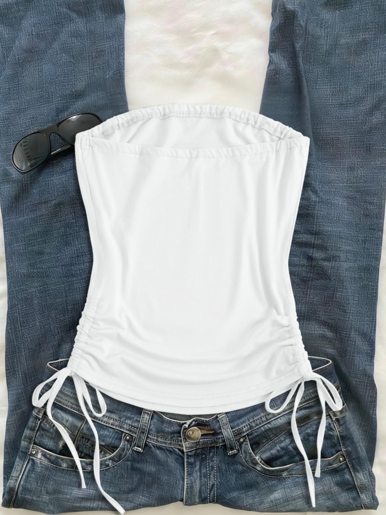 Y2K Style Starfish Coconut Shell Print Tube Top, Slim-Fit Sleeveless Drawstring Crop Top, Trendy Streetwear for Spring Summer