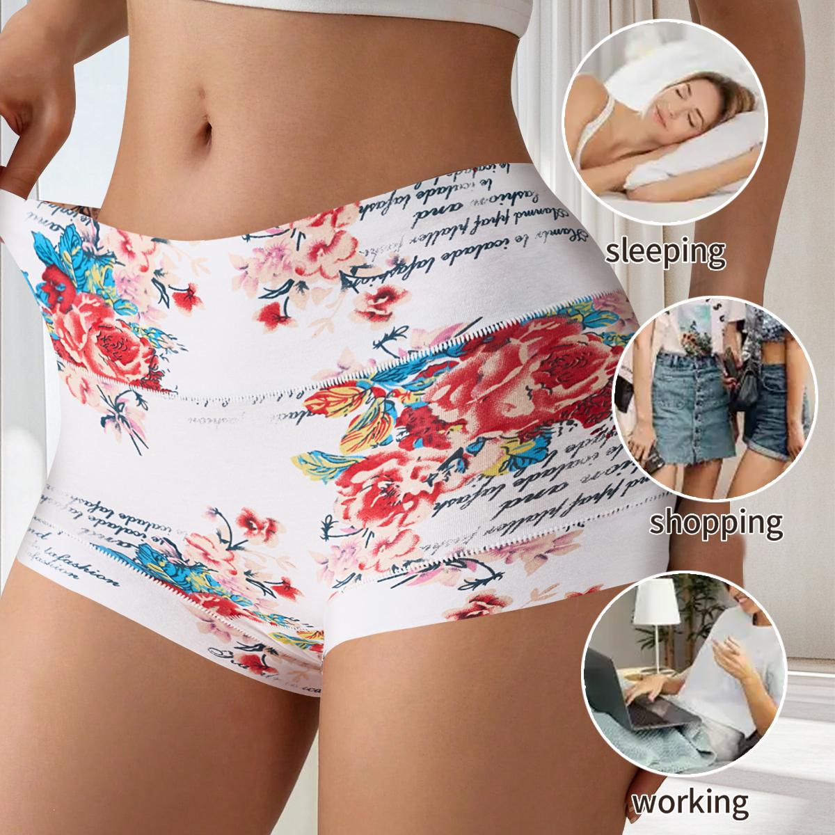 QUASTI Women's 4PCS High Waisted Cotton Pocket Boxer Shorts Panties, Smooth Comfortable Elegant Breathable Safety Shorts Briefs, Skin Friendly Full Coverage Stretch Seamless Lady Shorts for Daily Wear, S XXL