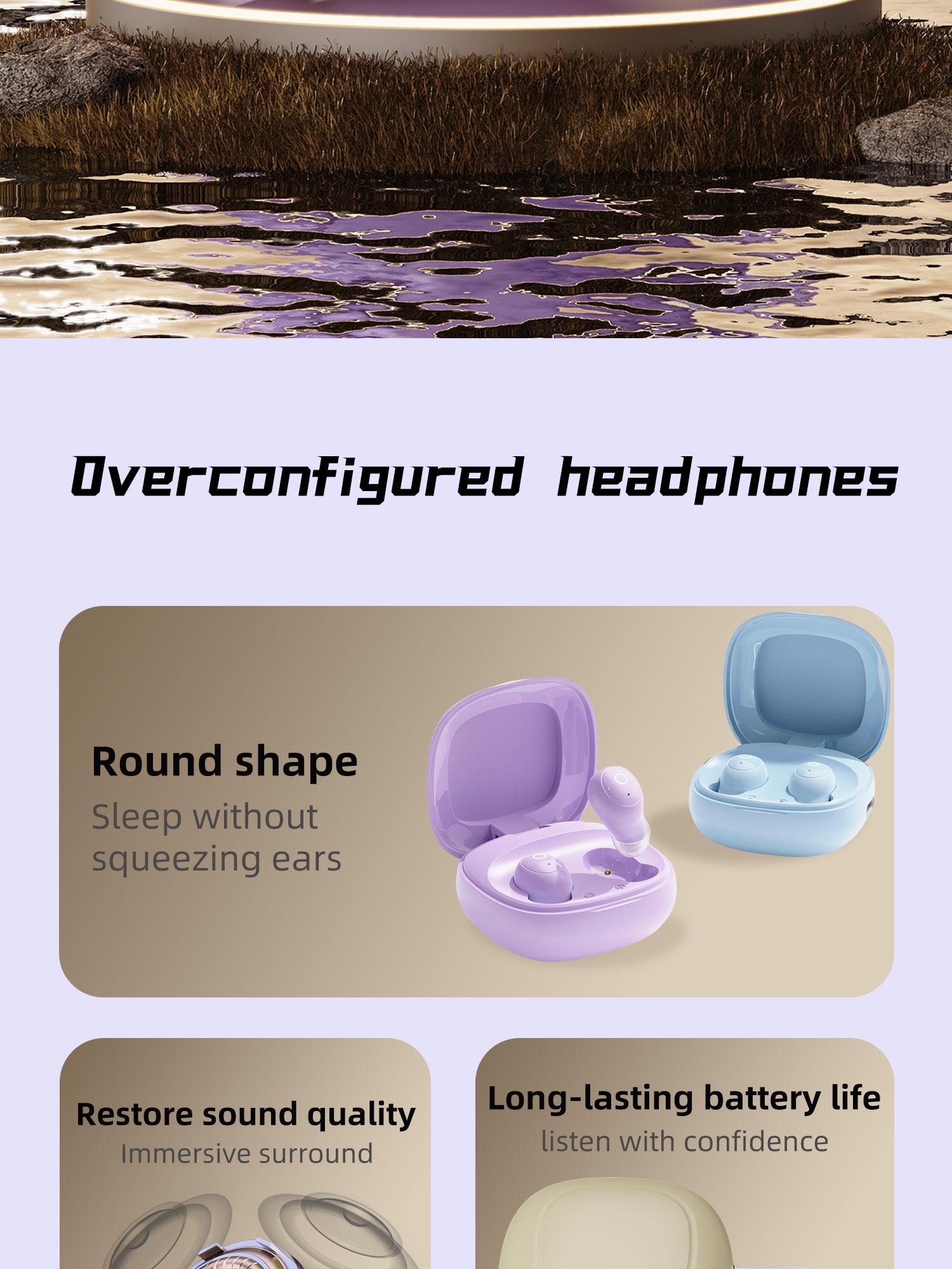 noise cancelling headphones Wireless Bluetooth Earphone, traveling gadgets Wireless Headphones Earphone Bluetooth-compatible 5.0 Headset With Mic,deep sleep noise reduction,Sports Earphones With Battery Display Multifunctional Earbuds Audio Yellow