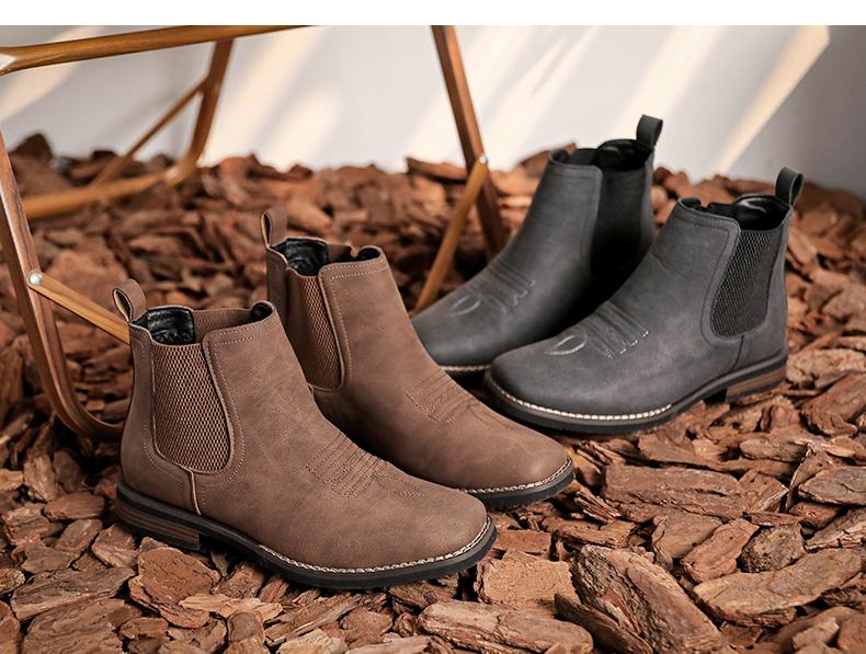 Men's Western cowboy boots, square-toe Chelsea boots, casual and retro, stylish and classic, comfortable and versatile. The simple design is suitable for office wear, outdoor activities, and everyday use. Men's Western cowboy boots, square-toe Chelsea boots, casual and retro, stylish and classic, comfortable and versatile. The simple design is suitable for office wear, outdoor activities, and everyday use.