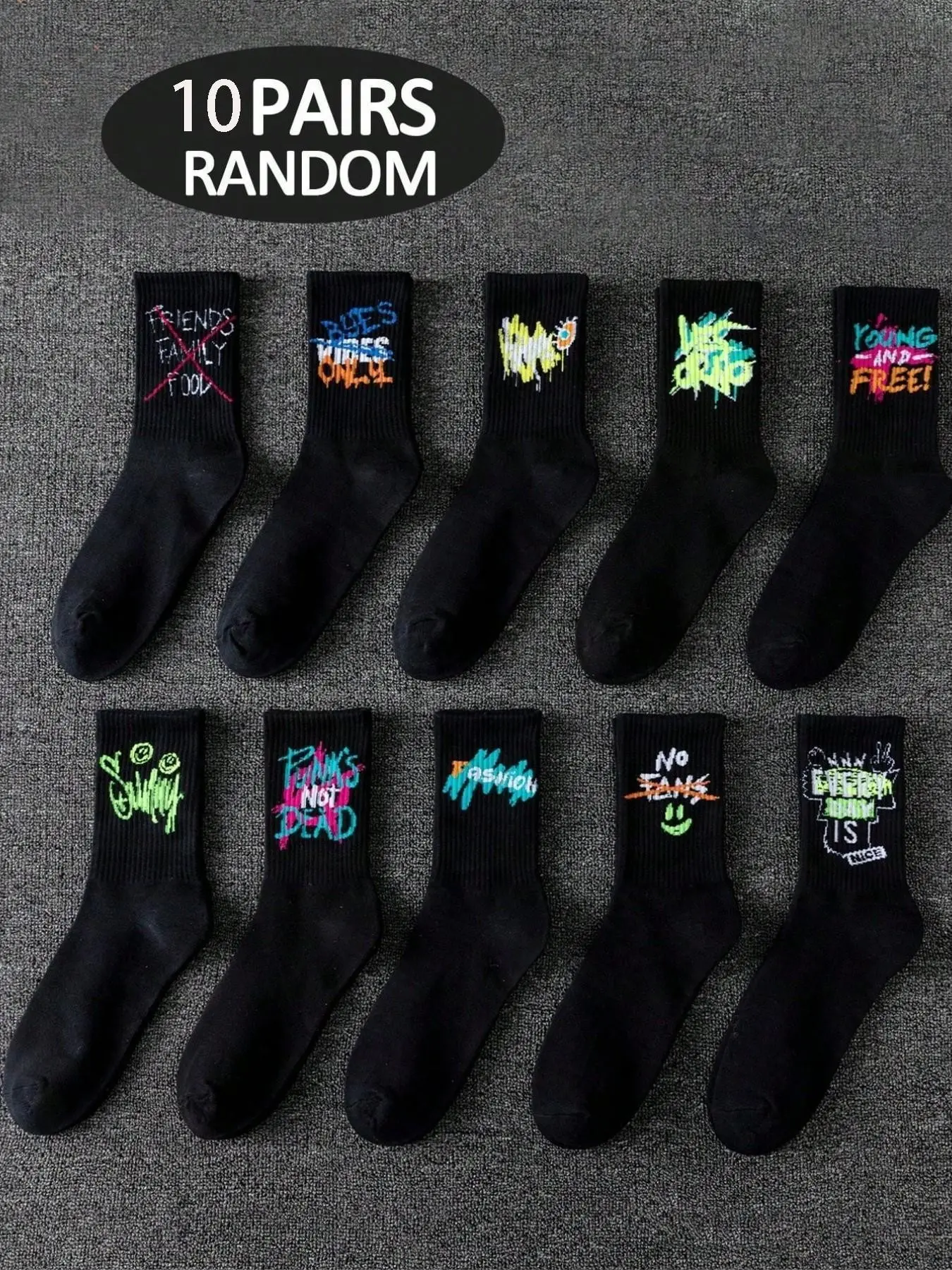 8 Pairs Graffiti Large Size Crew Sport Socks, Anti-Odor Breathable Basketball Athletic Socks, Spring Fall, Unisex Couple Socks, Comfortable Soft