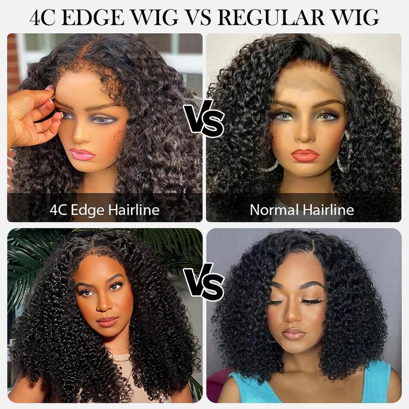 Pizazz Hair 280% density 4C Edge Curly Bob Wigs Human Hair 8x5 HD Lace Front Wig With Super Natural Hairline,Pre bleached Knots Human Hair Wig