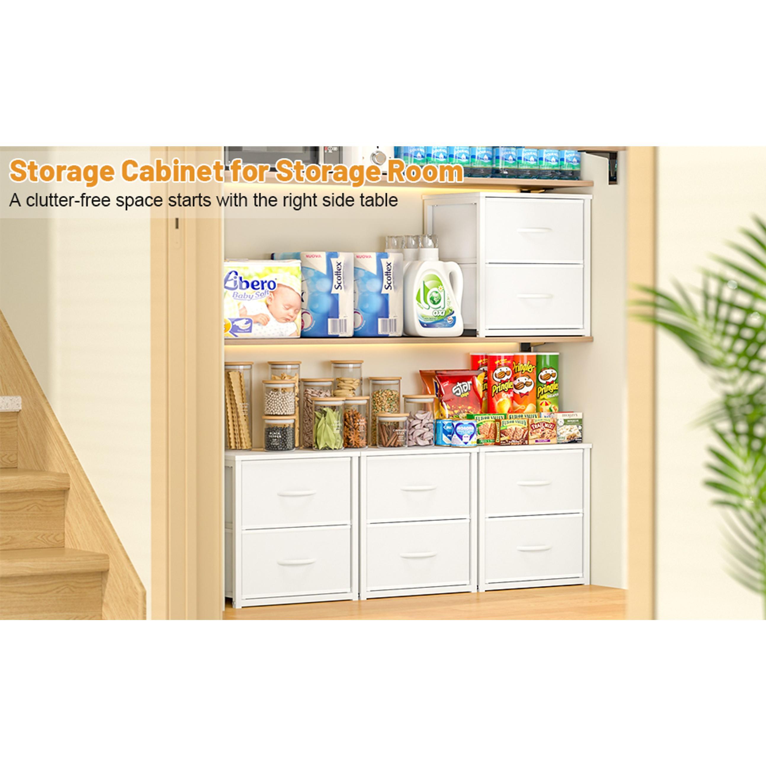2-Pack Stackable Storage Drawers (4 Drawers Total), White Closet Organizer with Wooden Top & Metal Frame, Freestanding or Stackable Dresser for Bedroom, Living Room, Under Bed
