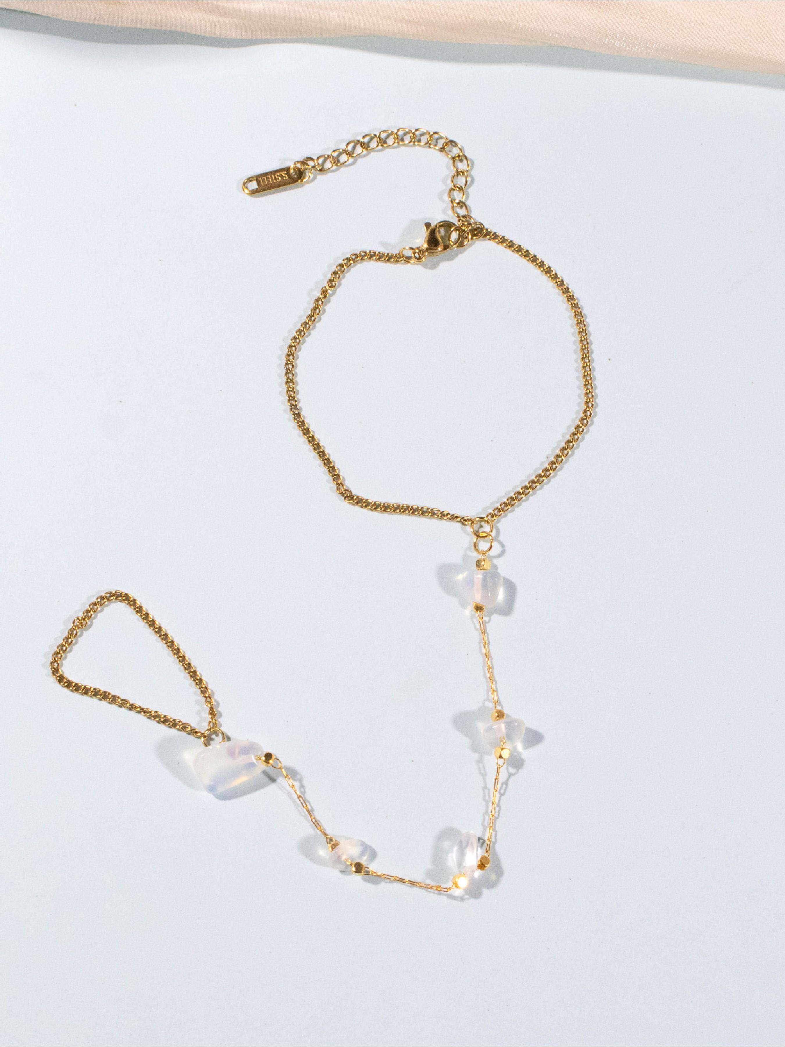 Natural Gemstone Back Bracelet Necklace, 14k Gold Plated Stainless Steel, Healing Crystal Pendant, Adjustable, Waterproof, Ideal Gift