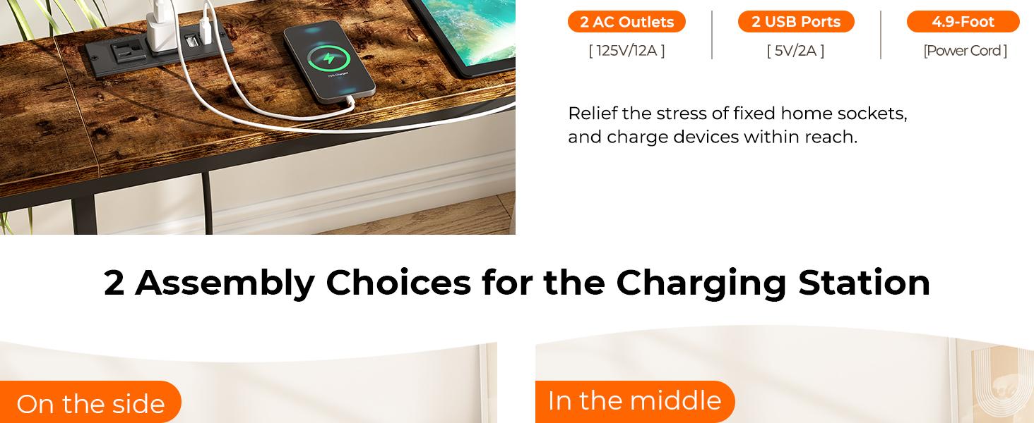 SUPERJARE Console Table with Outlet, 63 Inch Sofa Table with Charging Station, Narrow Entryway Table, Skinny Hallway Table, Behind Couch Table, for Living Room, Plants