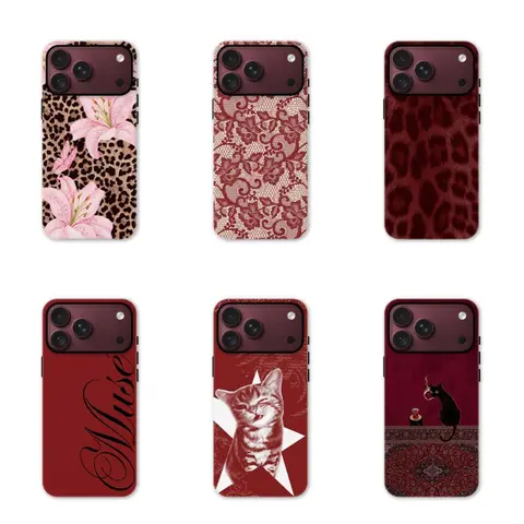 Retro Burgundy Dark Coquette Vintage Pattern 2-in-1 MagSafe & Non-MagSafe Film Smartphone Case, Shockproof Dual-Layer TPU Casing with Leopard Lace Floral Cat Design, Phone Accessories for iPhone 13/14/15/16/17/18 Pro, Pro Max (Offers Protection)