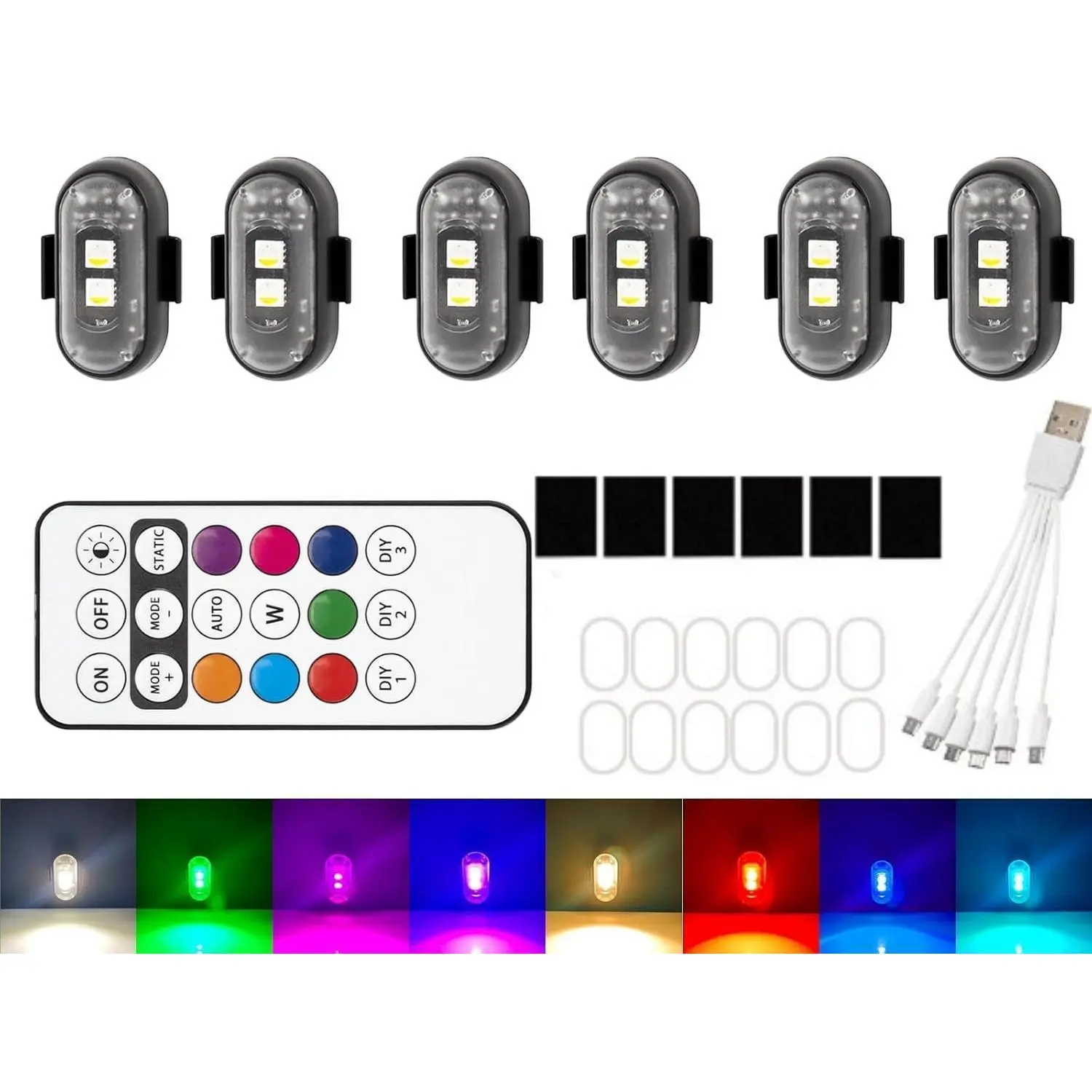 6PCS Wireless LED Strobe Lights with Remote Control  USB Rechargeable Waterproof Emergency Lights for Car Motorcycle Aircraft Scooter Truck Drone Vehicle