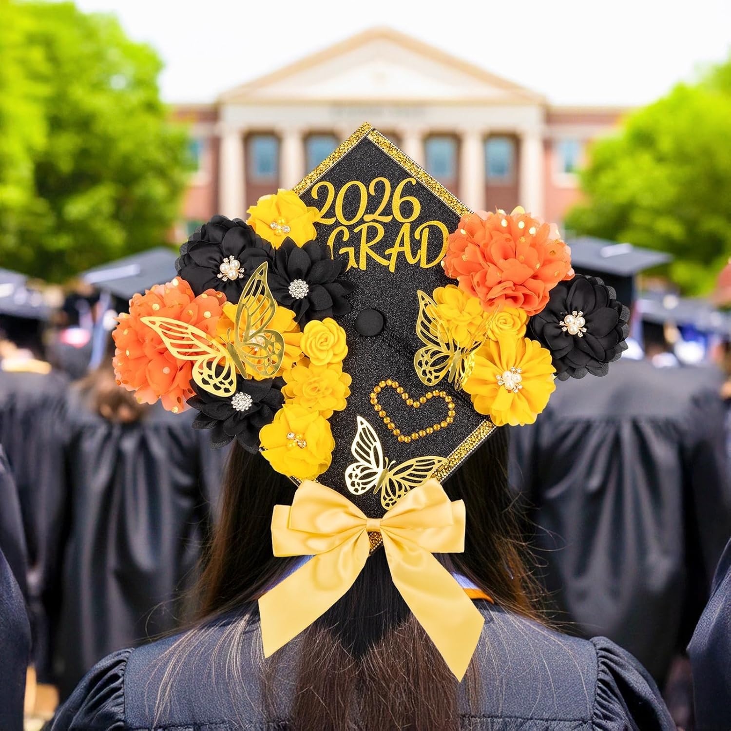 Graduation Cap Decorations Kit 2026 DIY Cap Decorations 36 count Included   Heads Bow  Butterfly Self Adhesive Rhinestones Stickers Alphabet Letter Stickers for Grad Party Decor, Black