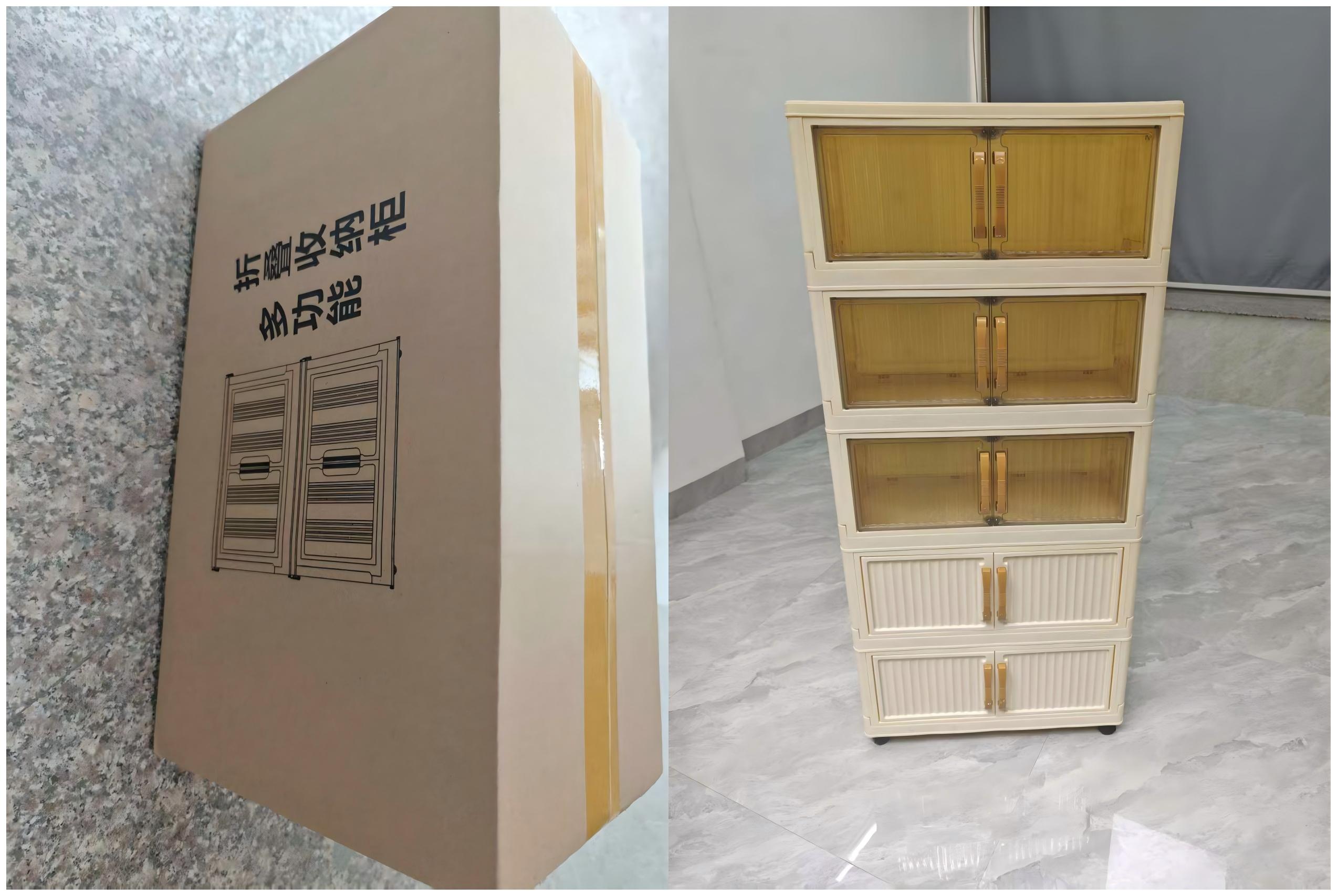 Stackable storage boxes with lids and wheels, available in 5/4/3 layers; foldable plastic storage cabinets; wheeled storage trolleys; suitable for bedrooms, living rooms, kitchens, and offices.