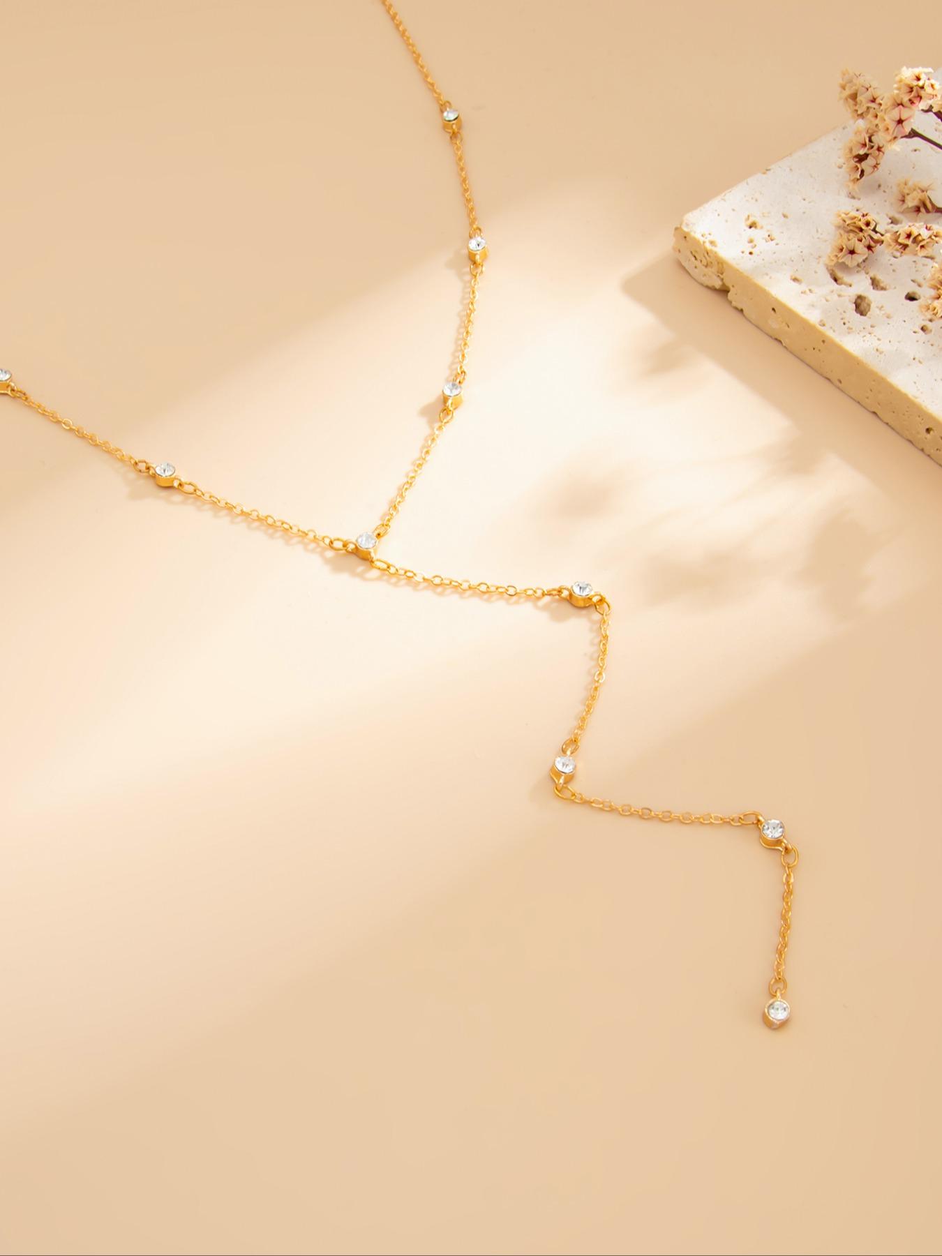 Women's Y-Shape Rhinestone Necklace, Elegant Rhinestone Necklace, Fashionable Simple Design Jewelry Accessory, Perfect Gift for Daily Wear & Special Occasions