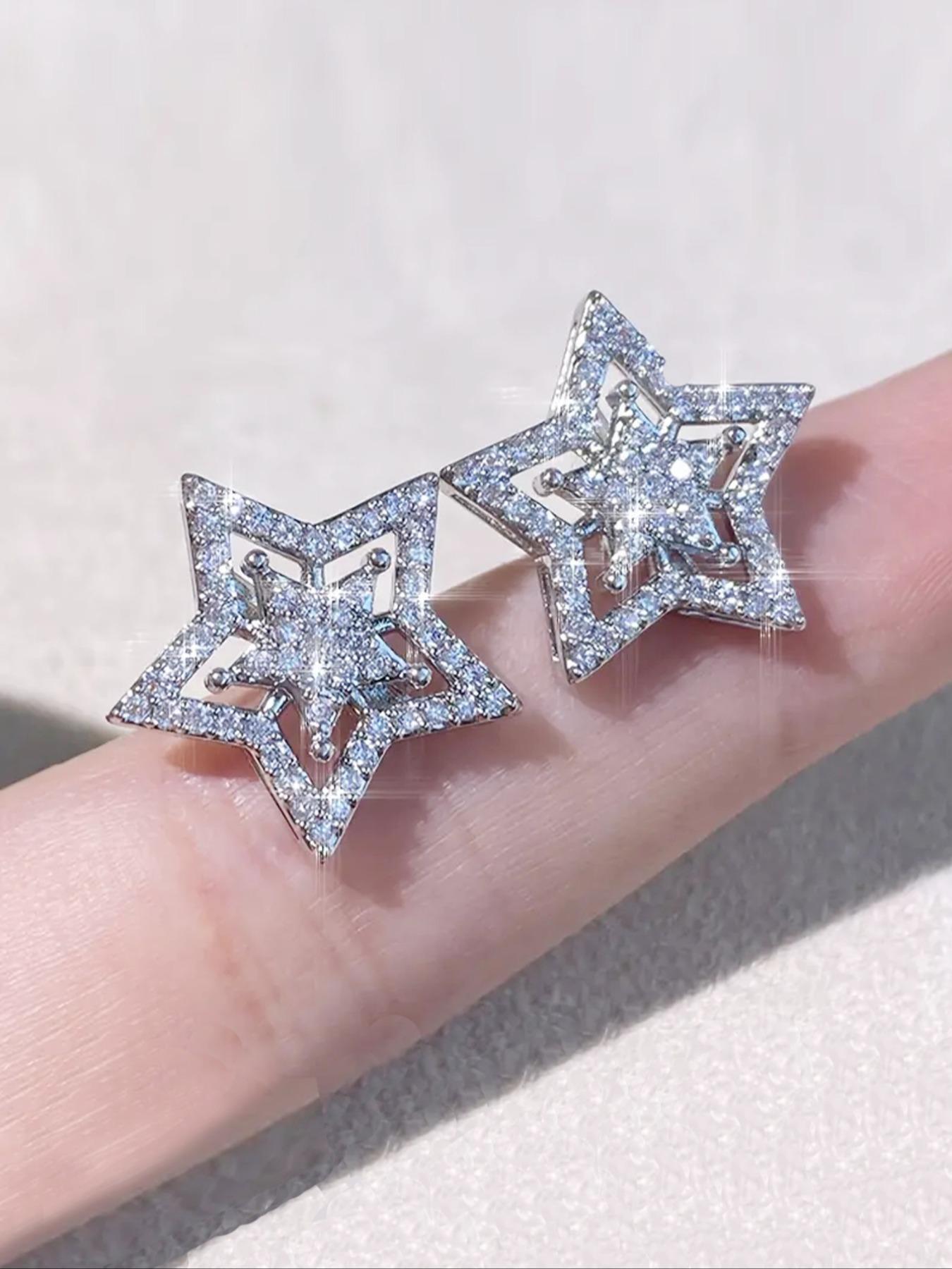 Star Design Rhinestone Decorated Bling Stud Earrings, Star Shape, Fashionable Jewelry for Women & Men, Trendy All-match & Exquisite Jewelry for Birthday Gift, Jewelry Accessories, Lightweight Earring