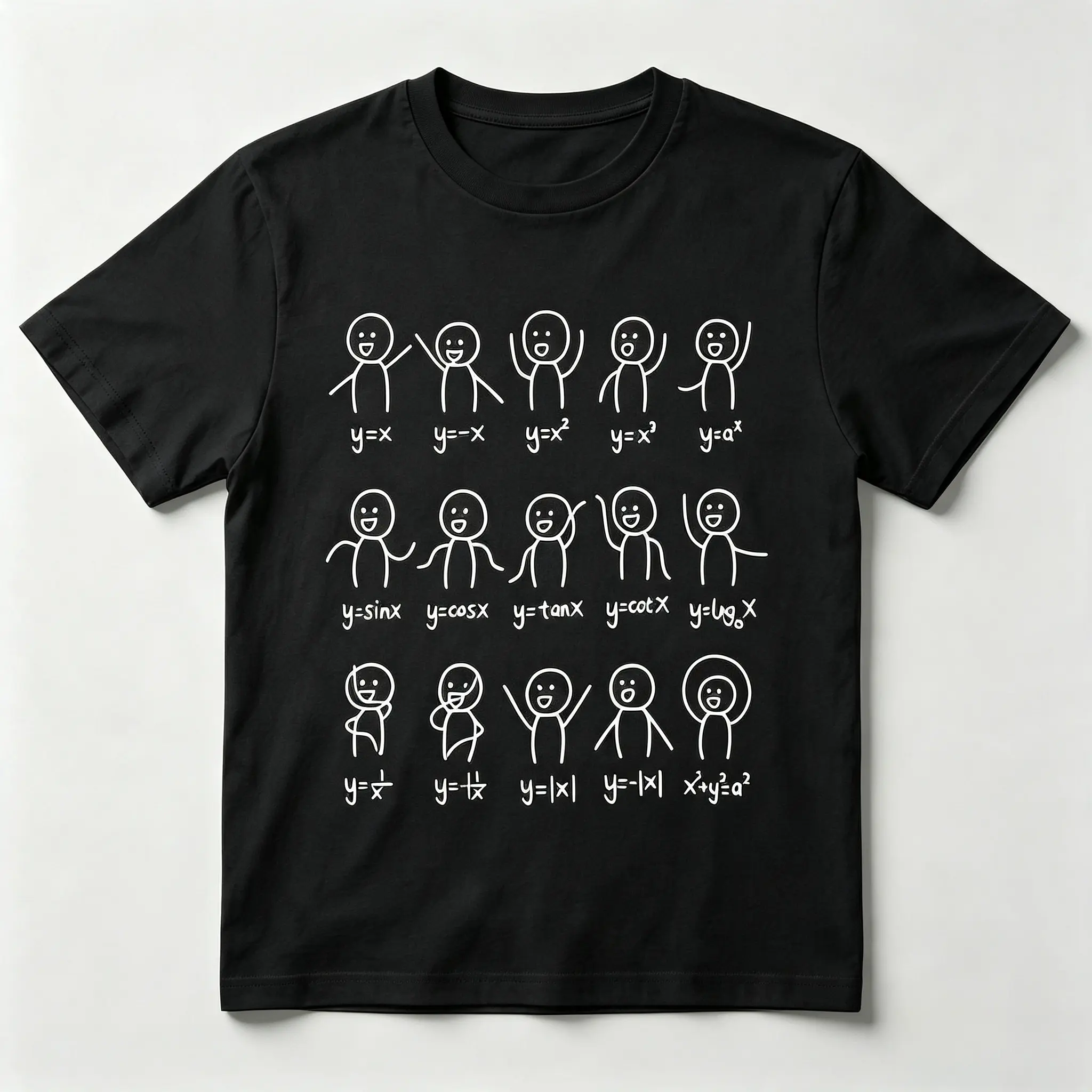 Math Functions Stick Figure Funny Math Teacher Graphic Cotton T-Shirt, Oversized Comfort Fashion Outfit, Cute Nerdy Casual Top, Perfect Valentine's Day Holiday Gift for Lovers, Family and Friends For Him Her