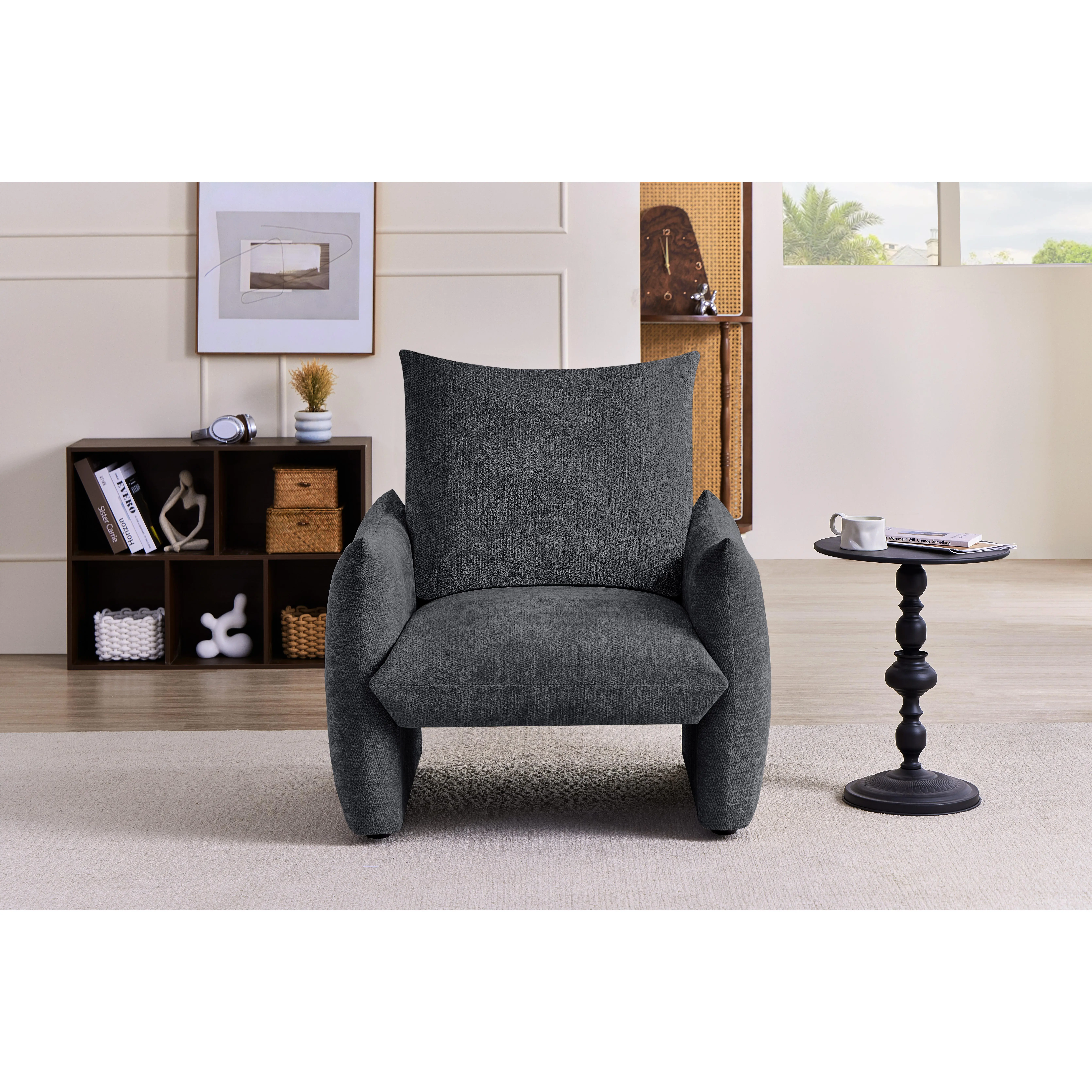 Nokaa Modern Chenille Accent Chair 34.3" Oversized Single Sofa Armchair with Plush Cushion Soft Upholstered Reading Chair for Living Room Small Space Bedroom Multiple Color Options Beige Brown Green Grey