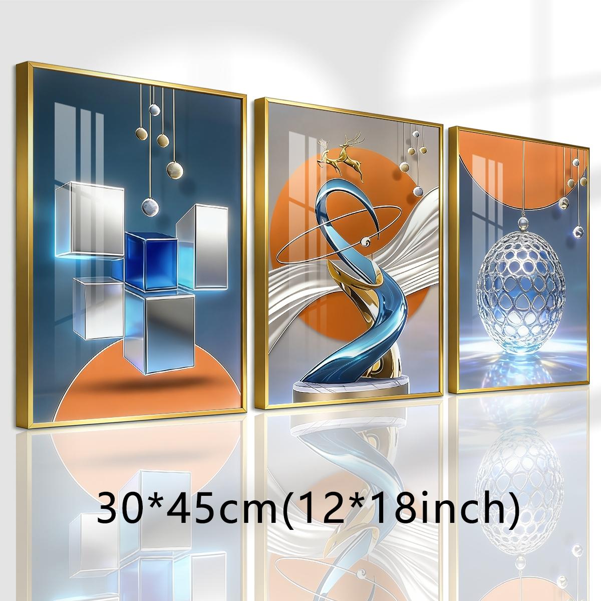 3 Counts Aluminum Alloy Framed Painting, Modern Abstract Geometric Sphere And Cube Art, Home Decoration For Living Room, Bedroom, Office, Restaurant, Hallway Wall Decor, Odorless Print Artwork, Luxury Perfect Gift For Friends And Family