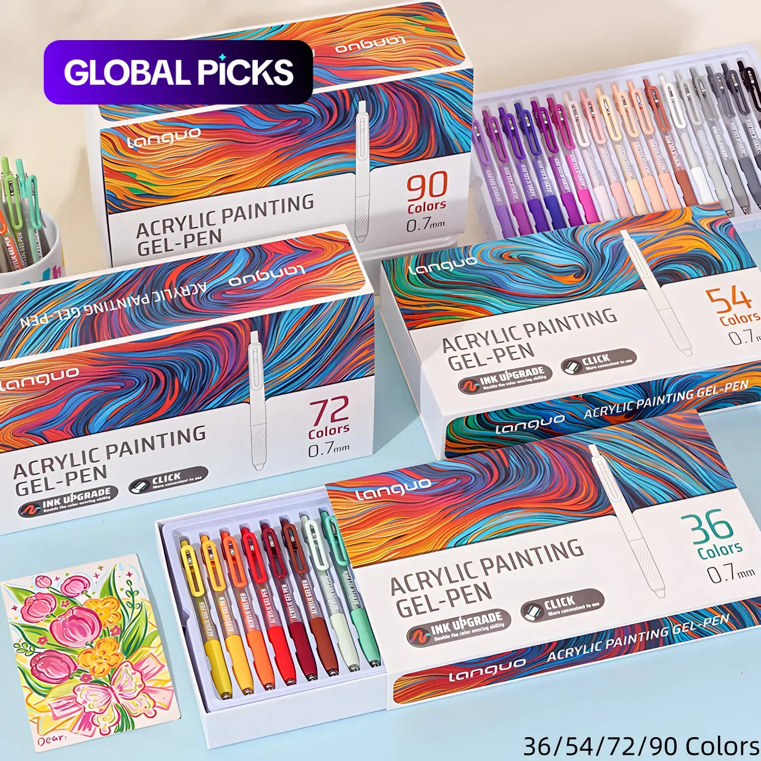 36/54/72/90-Color Acrylic Gel Pen Set, Retractable 0.7 mm Tip Rich-Color, Large-Capacity Ink Pens, Art Supplies for Diary, Cards, DIY Coloring and Doodling, Stackable Clip Gel Pens #GLOBAL PICKS