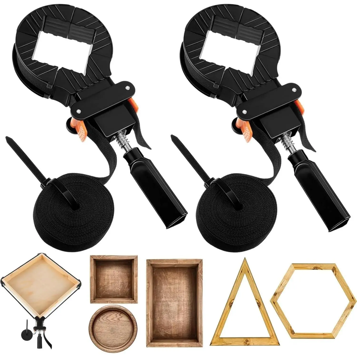 2 count Band Clamp, 13FT Strap Clamps for Woodworking with 4 Corner Claws | Quick Release Belt Clamp, Thick and Sturdy Band Clamp Tool, Adjustable Picture Frame Clamp Tool for Cabinets and Drawers