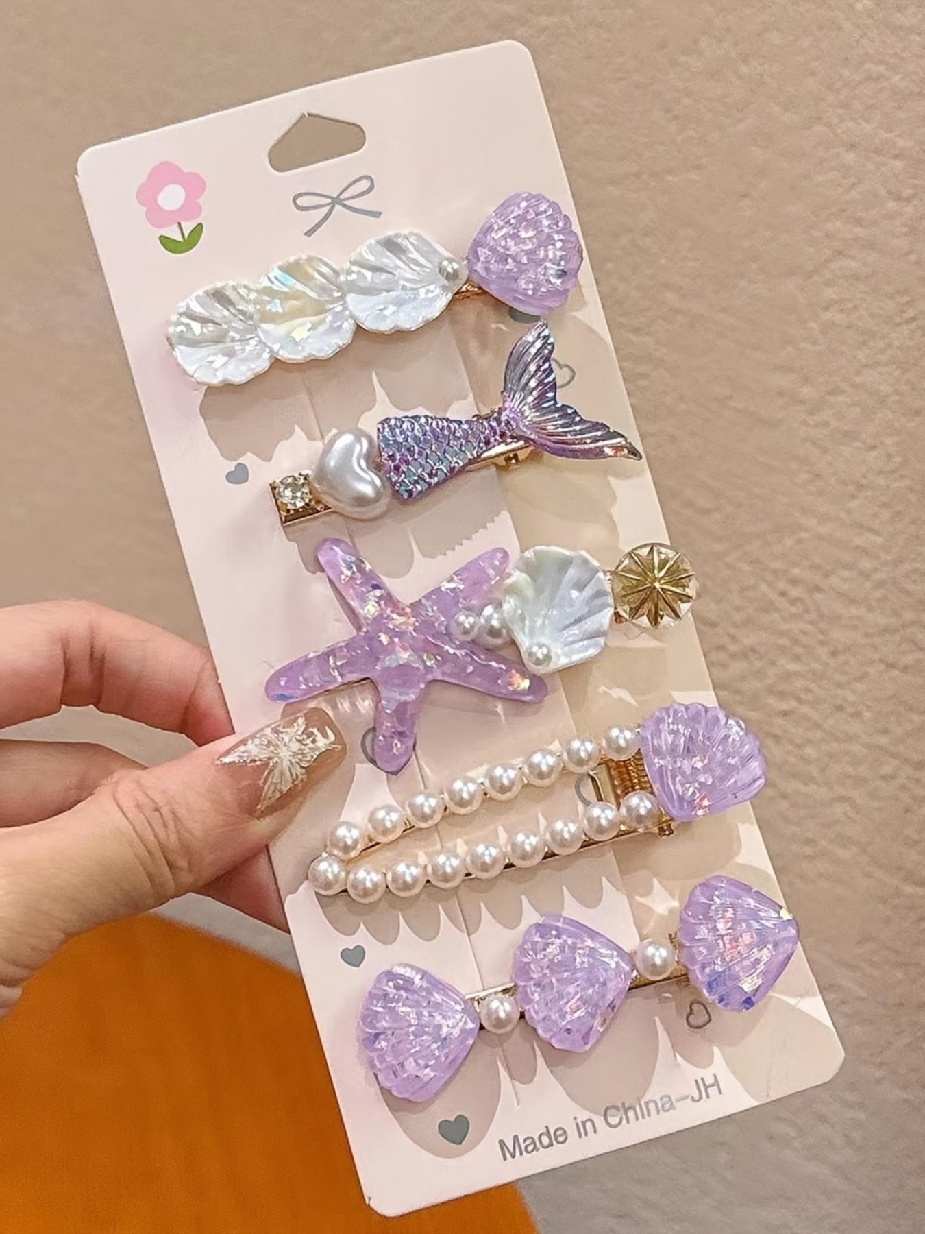5pcs Mermaid Starfish Shell Hair Clips Set, Ocean Theme Accessories, Multi-Color Design, Daily Wear, Cute Hair Decorations