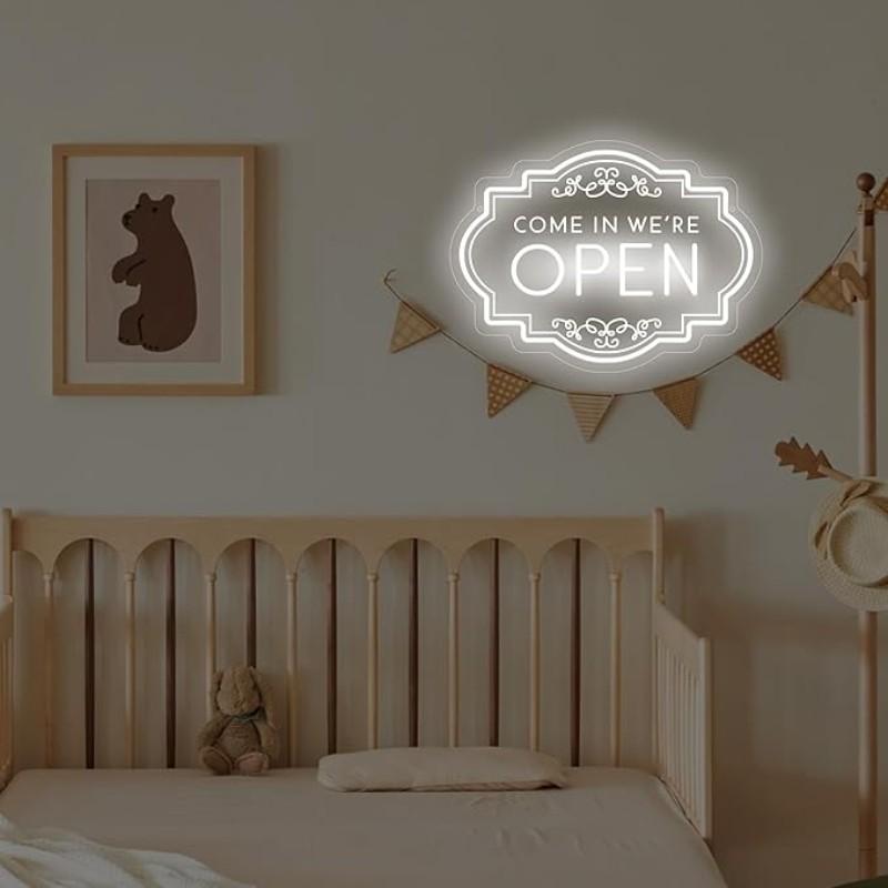 Neon Open Sign LED Welcome We Are Open, Adjustable Brightness, 16.73x12.4 Inches, for Store Windows, Glass Doors, Shops, Cafes, Restaurants