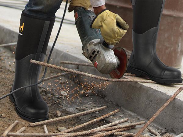 Rubber Work Boots, Puncture-Proof with Steel Toe & Shank, Waterproof Insulated 6mm Neoprene Hunting Boots for Farming, Construction, Gardening, Fishing, Outdoor Work Rubber Work Boots, Puncture-Proof with Steel Toe & Shank, Waterproof Insulated 6mm Neoprene Hunting Boots for Farming, Construction, Gardening, Fishing, Outdoor Work