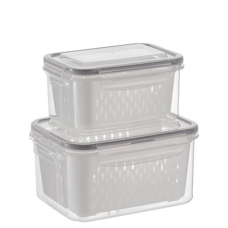 2-Piece Draining Basket Set, Square Food Storage Box, PP Material Reusable Refrigerator Organizer, Ideal for Onions, Herbs, Fruits, Eggs