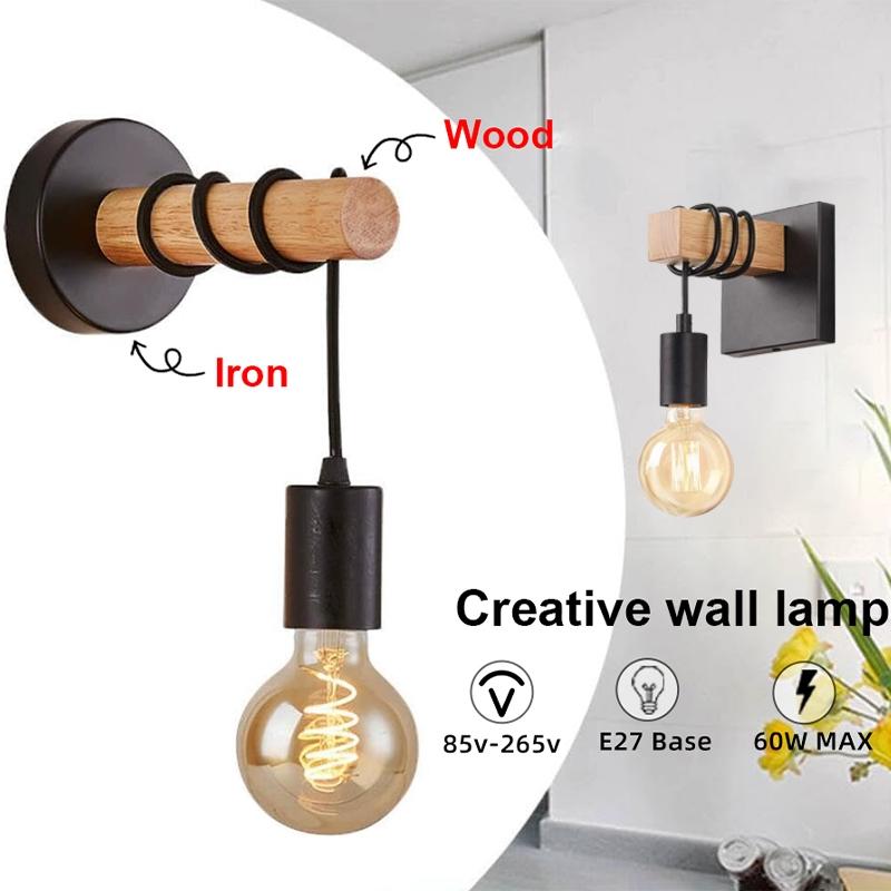 Modern Vintage E27 LED Bedside Lamp, Nordic Creative Wall Light, American Style Wooden Wall Sconce, Simple Hallway Balcony Lighting