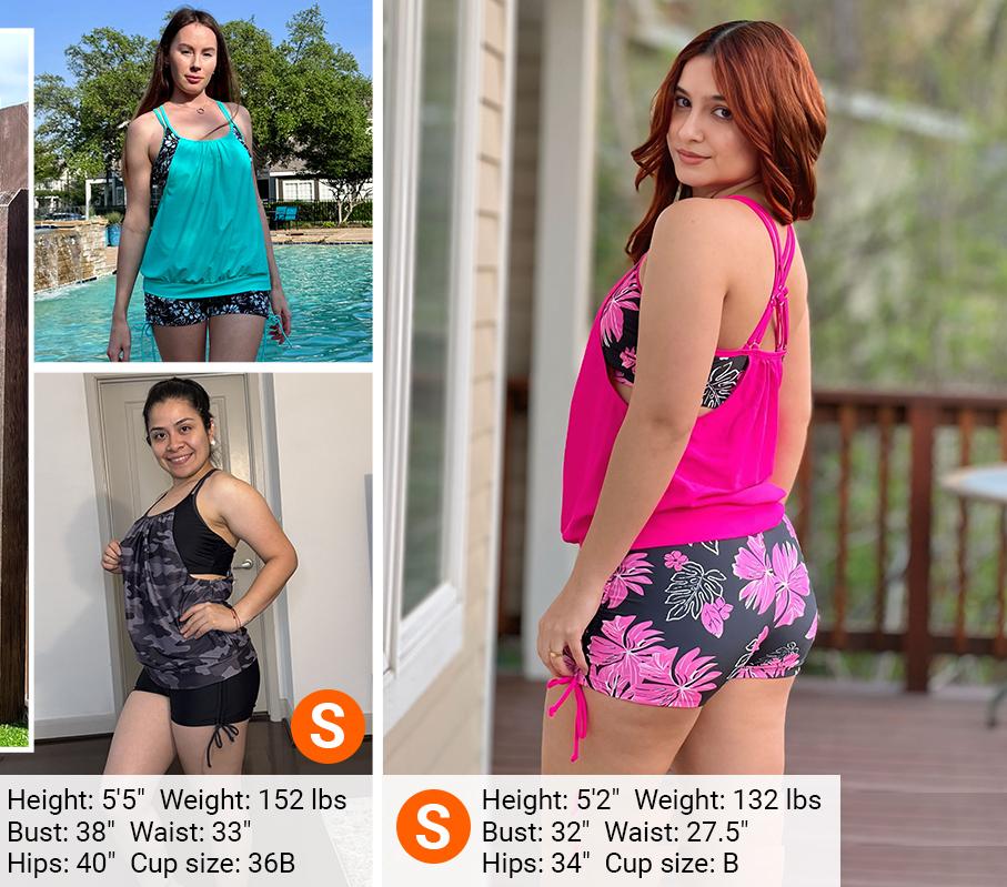 Holipick Women Tankini Swimsuits Two Piece Tummy Control Bathing Suits Blouson Swim Tank Top with Boy Shorts