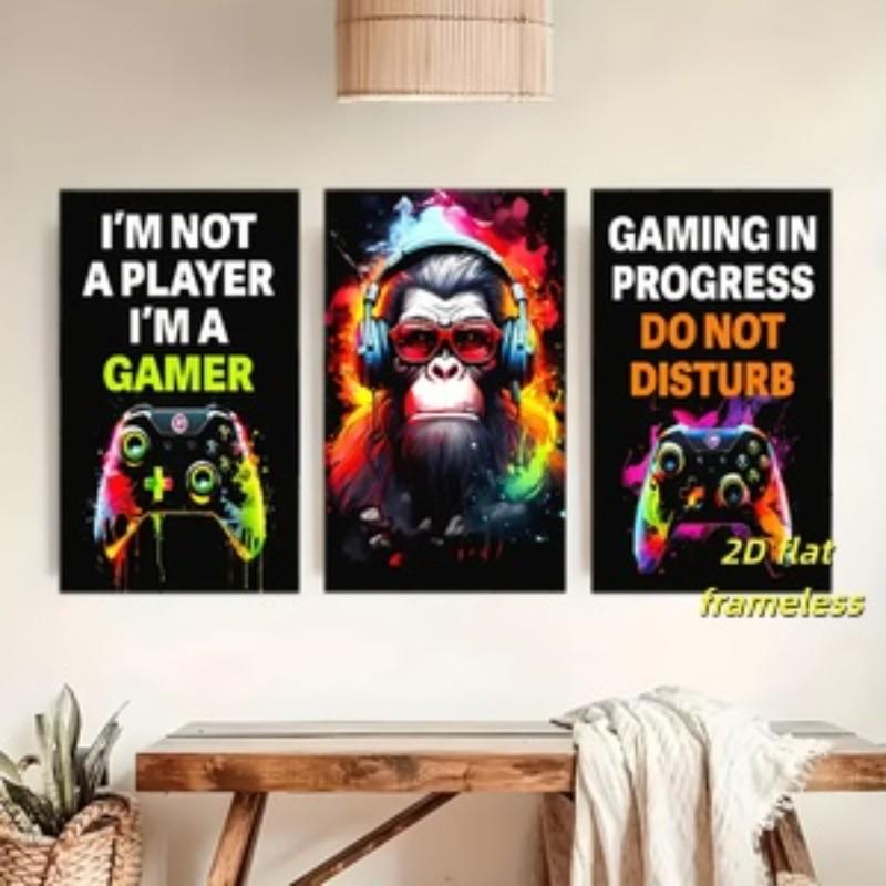 3 fun, funny, colorful, game controller, modern art canvas posters suitable for wall decoration in cafes, homes, and dormitories, 2D flat printing frameless paintings