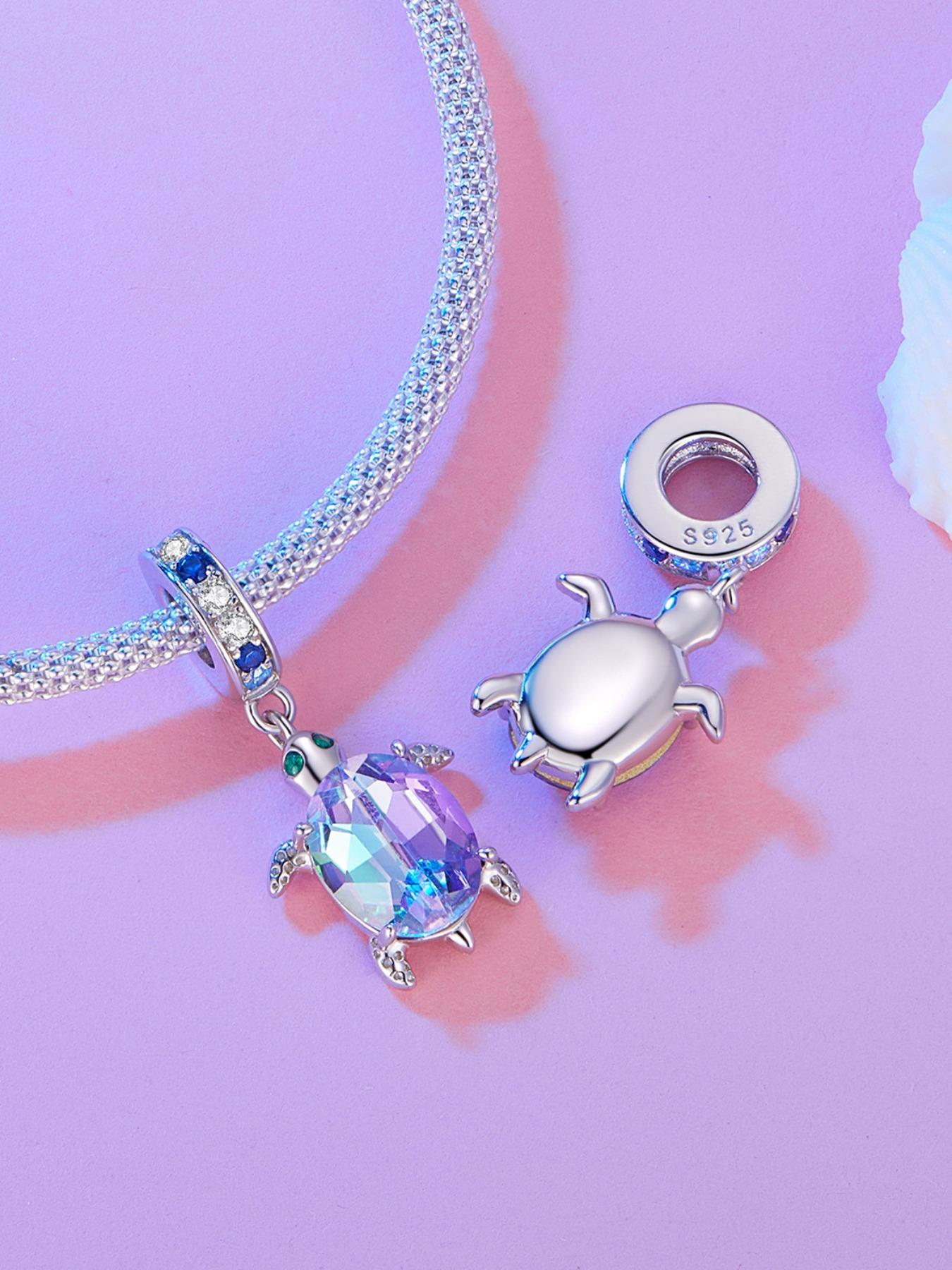 925 Sterling Silver Cute Turtle Design Pendant, Artificial Zircon Decor Pendant for Women & Girls, Fashion DIY Jewelry Accessories for Bracelet & Necklace, Charm Necklace