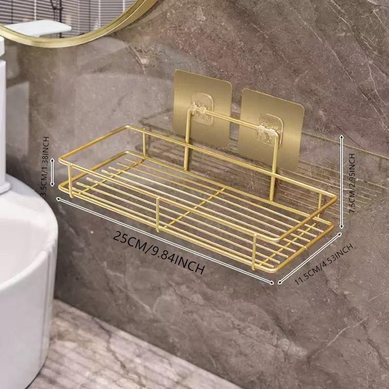 Wall-Mounted Bathroom Shelf, Luxury No-Drill Soap Dish Holder, Wall Rack for Bathroom Accessories, Space-Saving Vanity Organizer