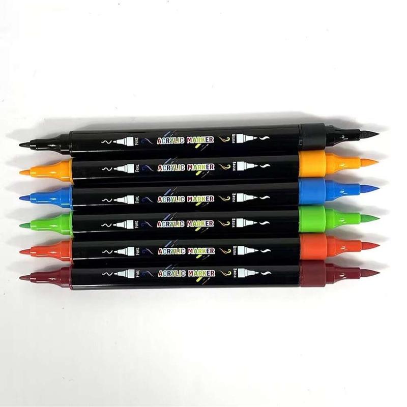 Double Head Acrylic Paint Marker, 1 Set Glass Album Ceramic Art Coloring Pen Set, Coloring Markers, Graffiti Markers, Professional Painting Set, Summer Gifts, Paint Pens Markers