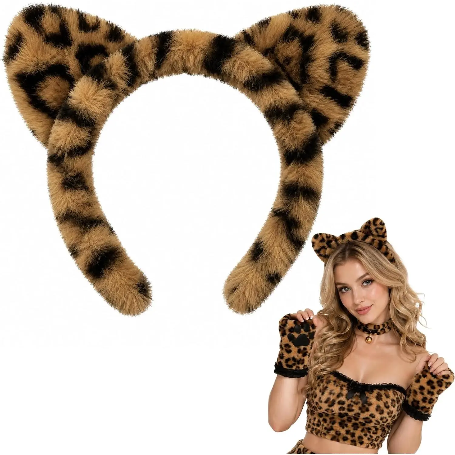 Leopard  Ears Headband,Fuzzy Leopard Ears Halloween Headbands for Women, Cute  Ears Halloween Headbands for Adults,   Ears for Washing Makeup