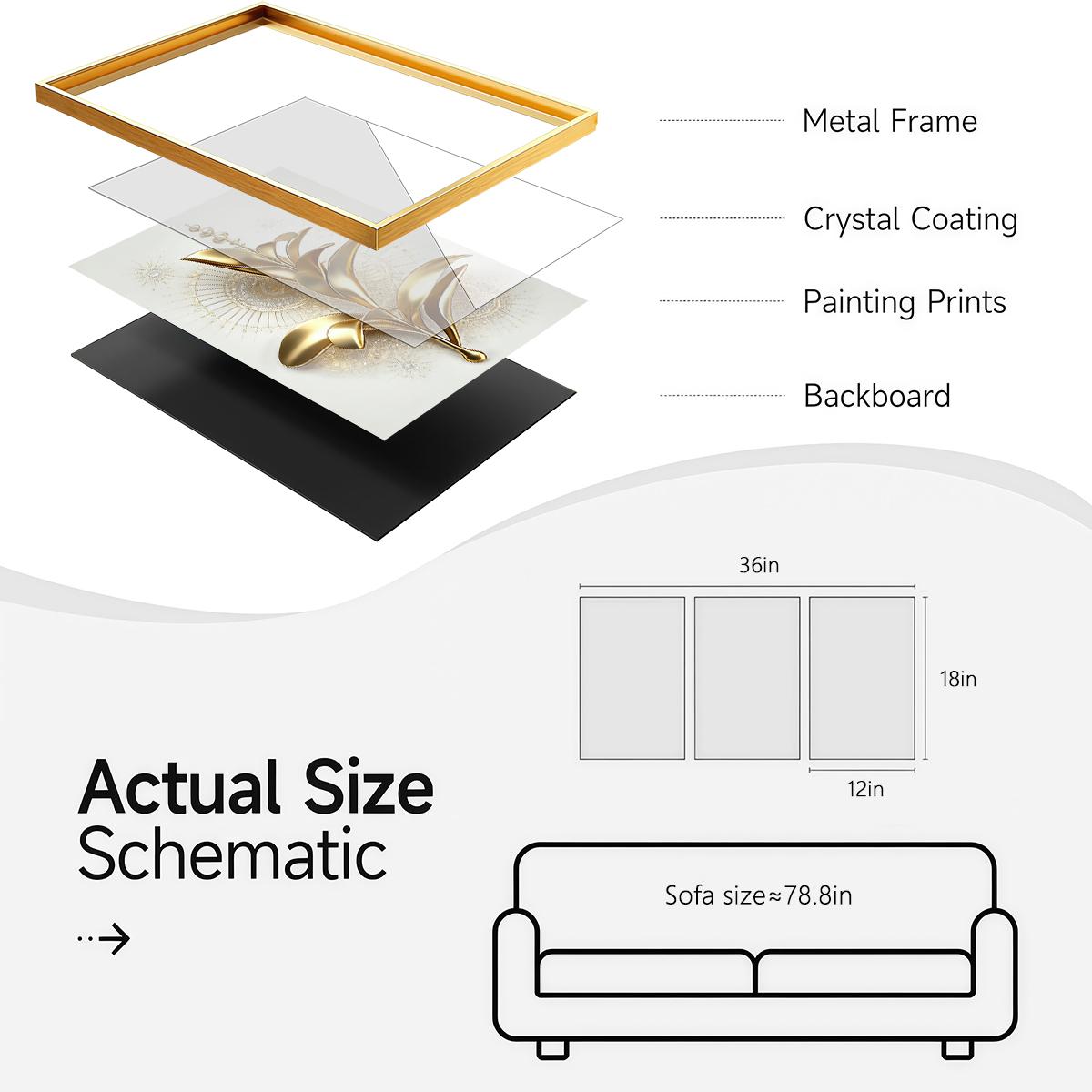 3 Counts Aluminum Alloy Framed Painting, Golden Abstract Flowers Artwork, Home Decoration For Living Room, Bedroom, Office, Restaurant, Hallway Wall Decor, Odorless Print Artwork, Luxury Perfect Gift For Friends And Family