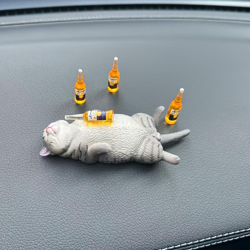 Funny Cute Drunk Sleeping Cat Figurine, Multiple Fun Designs, Desktop Car Plant Decoration, Garden Pond Fish Tank Decor, Includes Adhesive