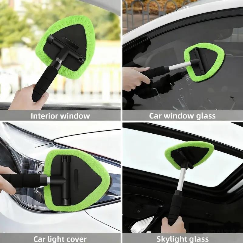 Windshield Cleaner Tool Car Interior Window Detailing Cleaning Kit with Extendable Handle and 3 Easy to Install Reusable Microfiber Pads Auto Glass Wiper Brush Kit for Car&Home