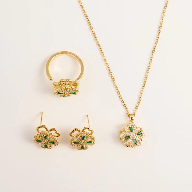 Colorful rotating white stone geometry niche novel design pendant temperament All-match three-piece set, shiny rotating earrings & necklaces & rings,Moissanite Earrings diamond stud holiday party gift woman birthday gift