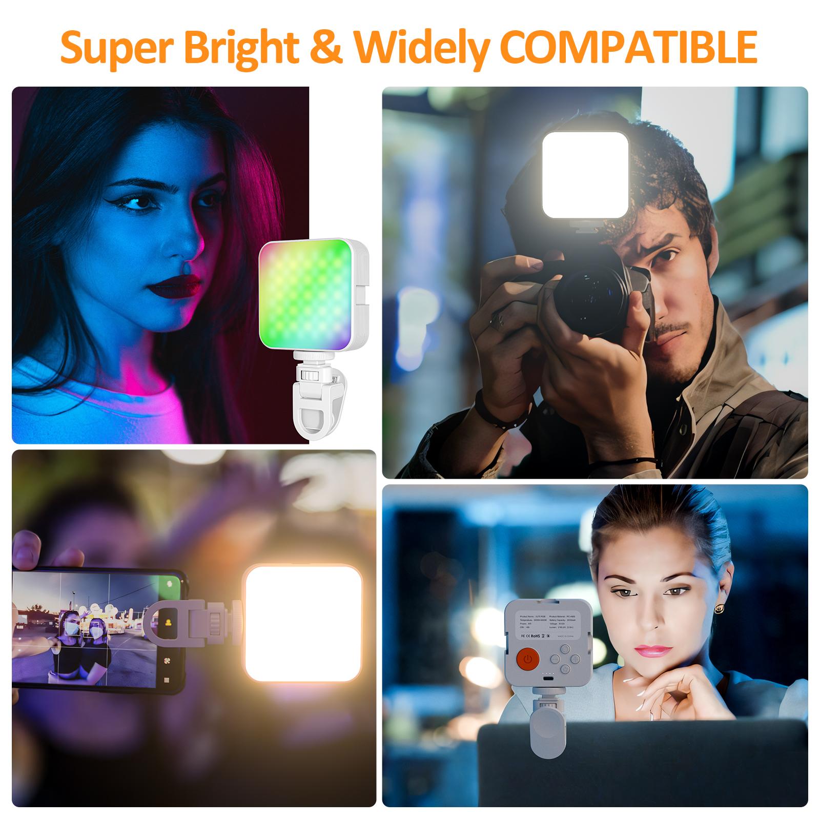 EMEET RGB LED Video Light with Portable Tripod Mini LED Camera Webcam Light 97 LEDs 2000mAh Rechargeable 3000-6500K for Streaming Gaming Creator Gifts Livestream Softbox White
