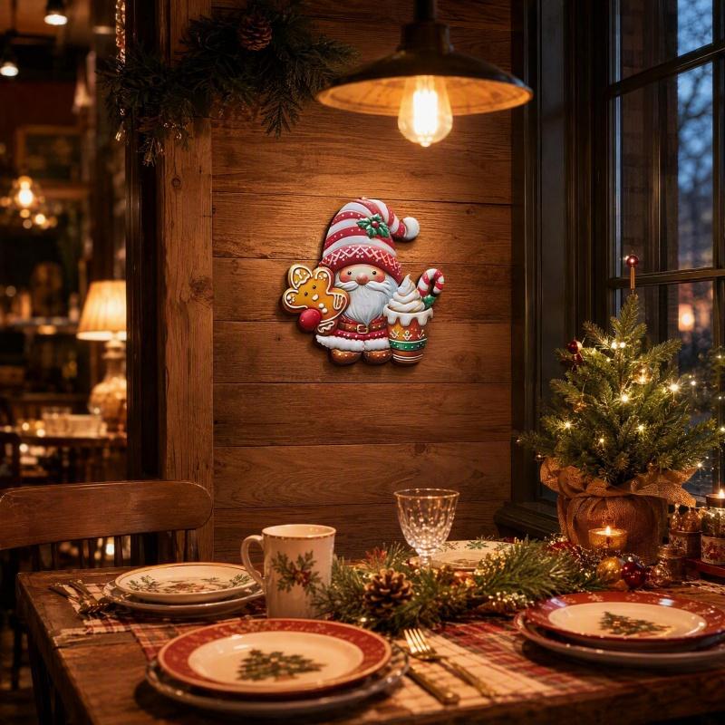 New Iron Art Santa Claus Ice Cream Wall Decor, Gingerbread Man Candy Dwarf Metal Hanging, Holiday Entry Party Atmosphere Ornament, Christmas Decoration