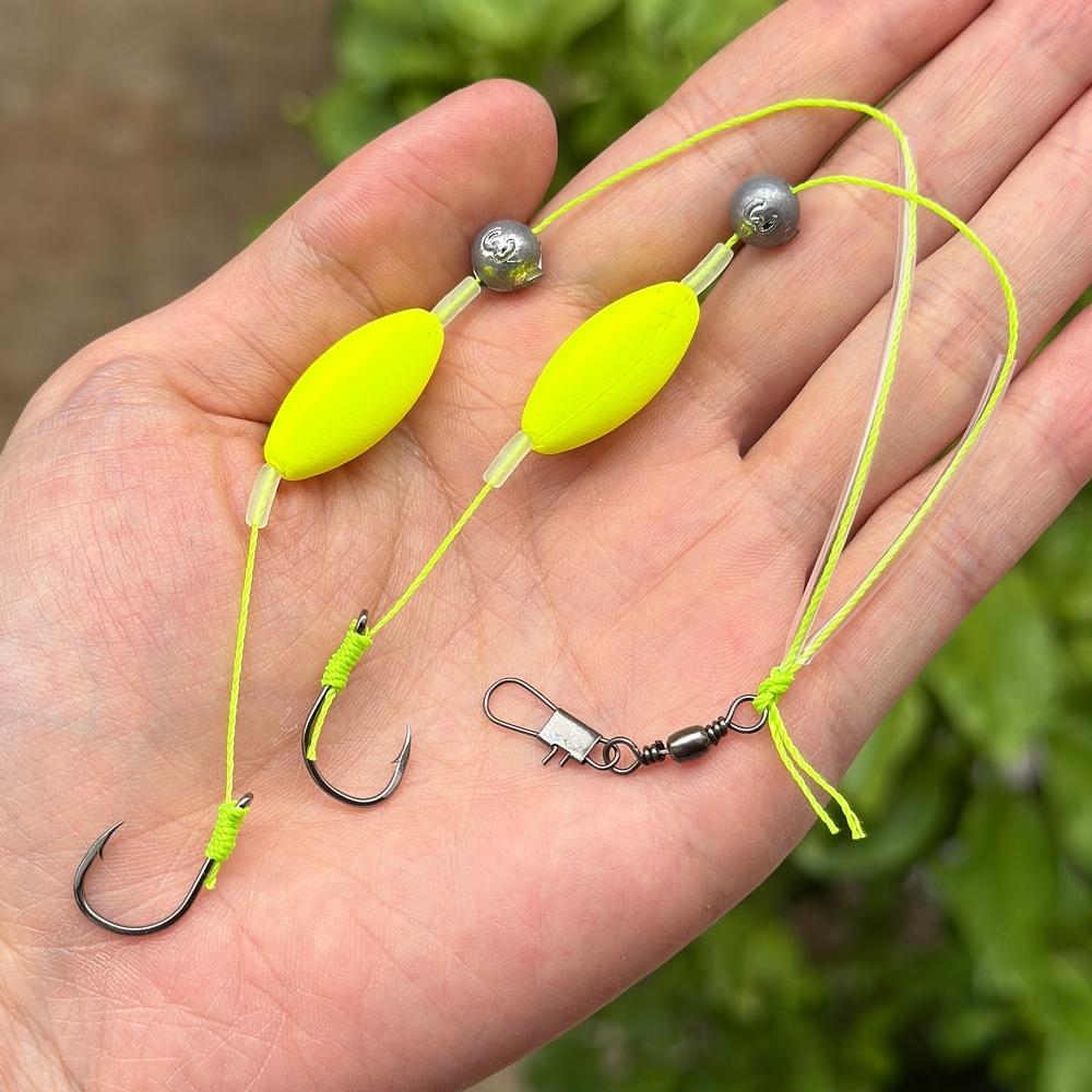 5-Pack Reverse Double Hook Rig Set with Floats and Weights, No-Tuning Design for European Carp Fishing, Suitable for Various Fish Sizes 4#-13#