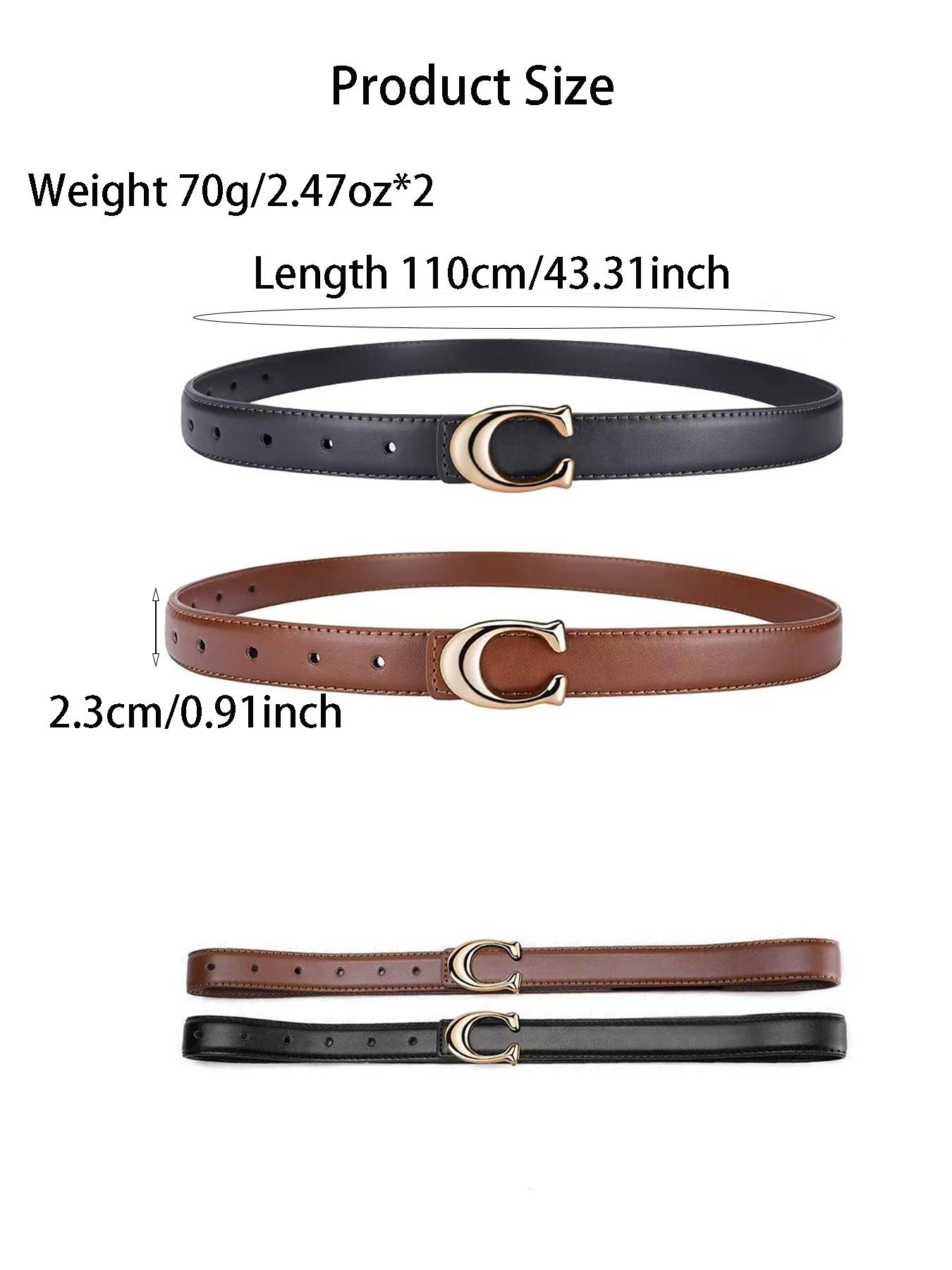 2pcs Women's New Fashion Belt, C-Shaped Alloy Buckle Design, Casual Thin Waistband, Skinny Belts, Casual Trendy Waistband, Suitable for Jeans, Suits, Dresses