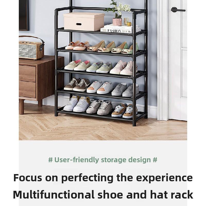 5-Tier Durable Rectangle Metal Fabric Shoe Rack Organizer - Hangable Vertical Rack with Movable Hooks, Stackable Single Unit for Entrance Hall, Balcony, Closet Storage, House Organizers