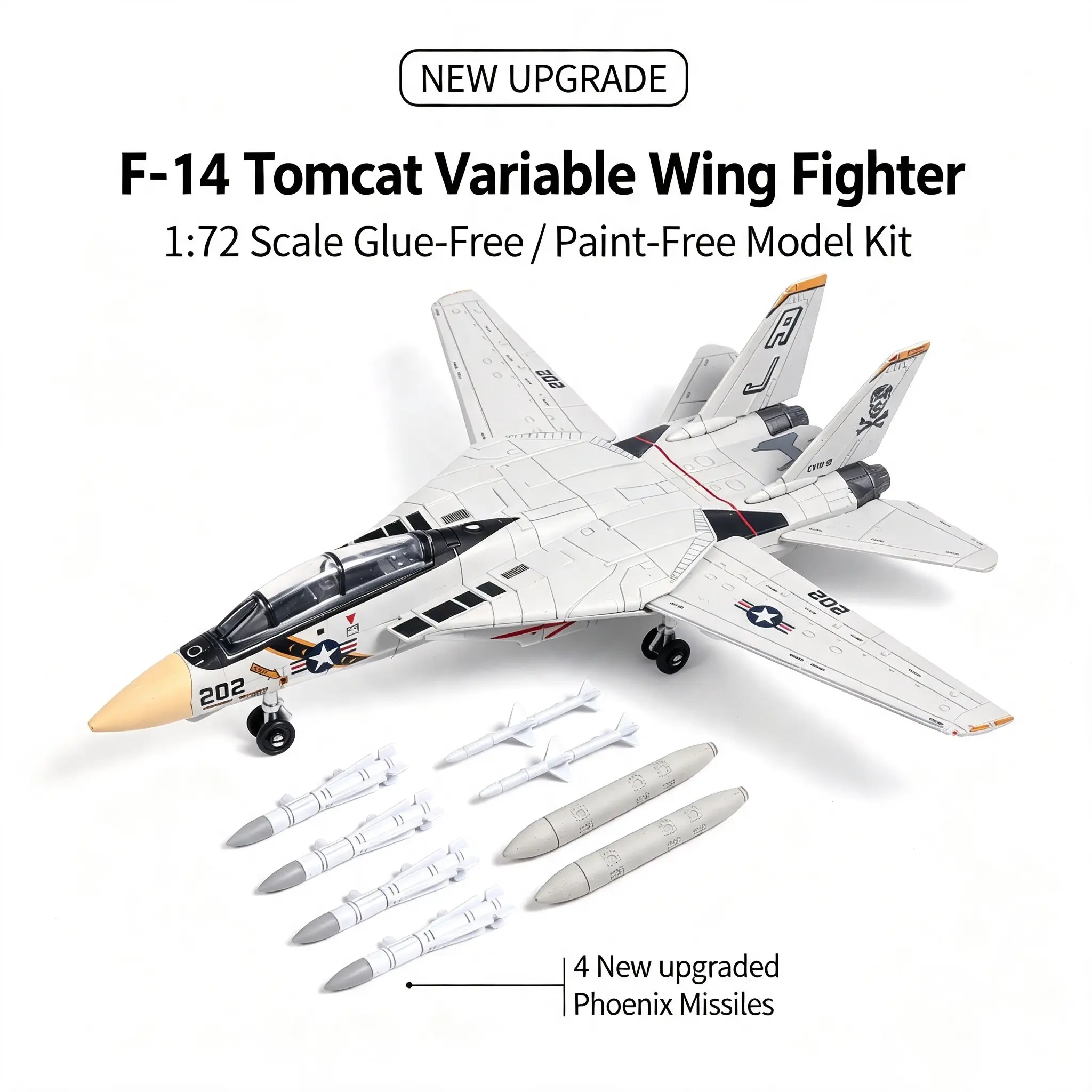 1:72 Scale F-14 Tomcat Variable Wing Fighter Model Kit, No Glue Assembly, Military Enthusiast Collectible, Desktop Decor Gift