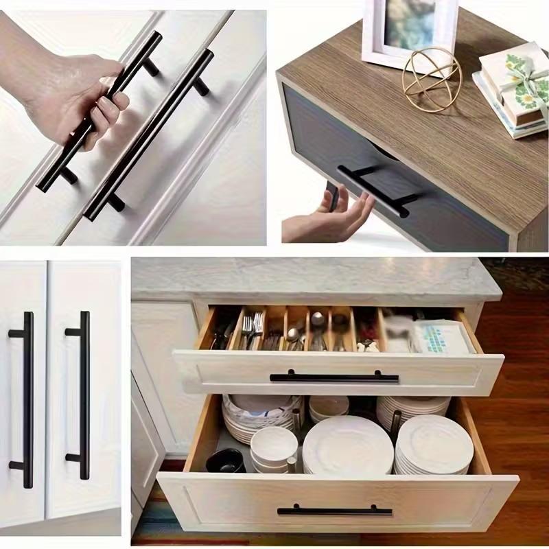 30pcs Modern T-Type Cabinet Handles, Brushed Silver Stainless Steel, Polished Kitchen and Home Furniture Drawer Pulls, Includes Installation Hardware