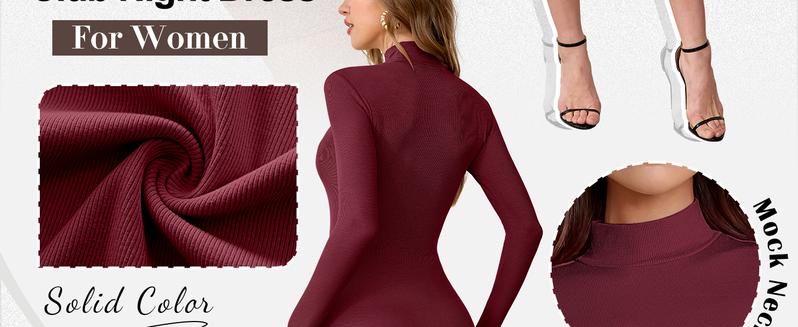 ANRABESS Women Long Sleeve Mock Neck Bodycon Mini Dress 2025 Fall Ribbed Slim Fit Pencil Cocktail Club Night Dresses