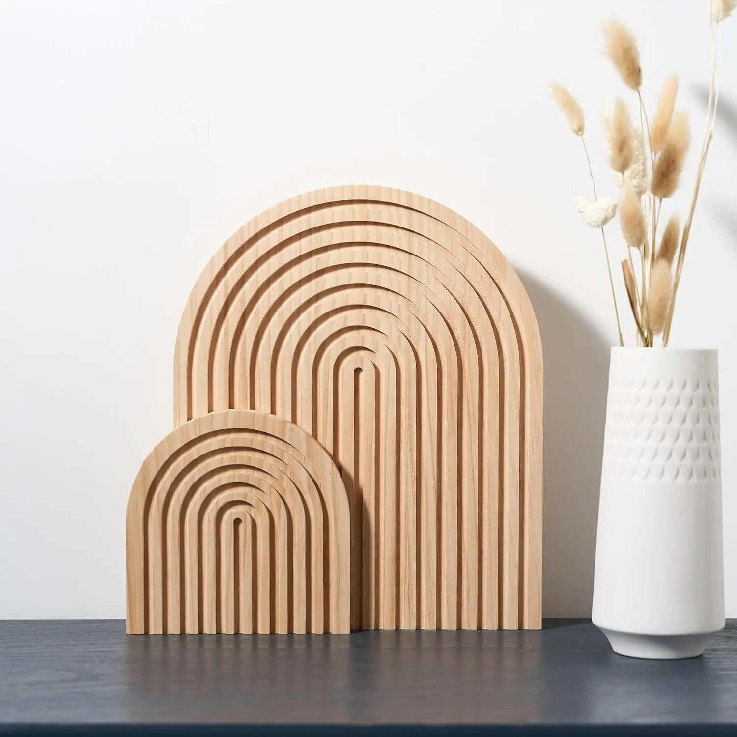 Set of 2 Wooden Arch Boho Decor for Shelf, Fireplace Mantel, Counter, Table, Dresser - Mid Century Modern Decorative Object Aesthetic Decorations for Living Room, Kitchen, Home Office