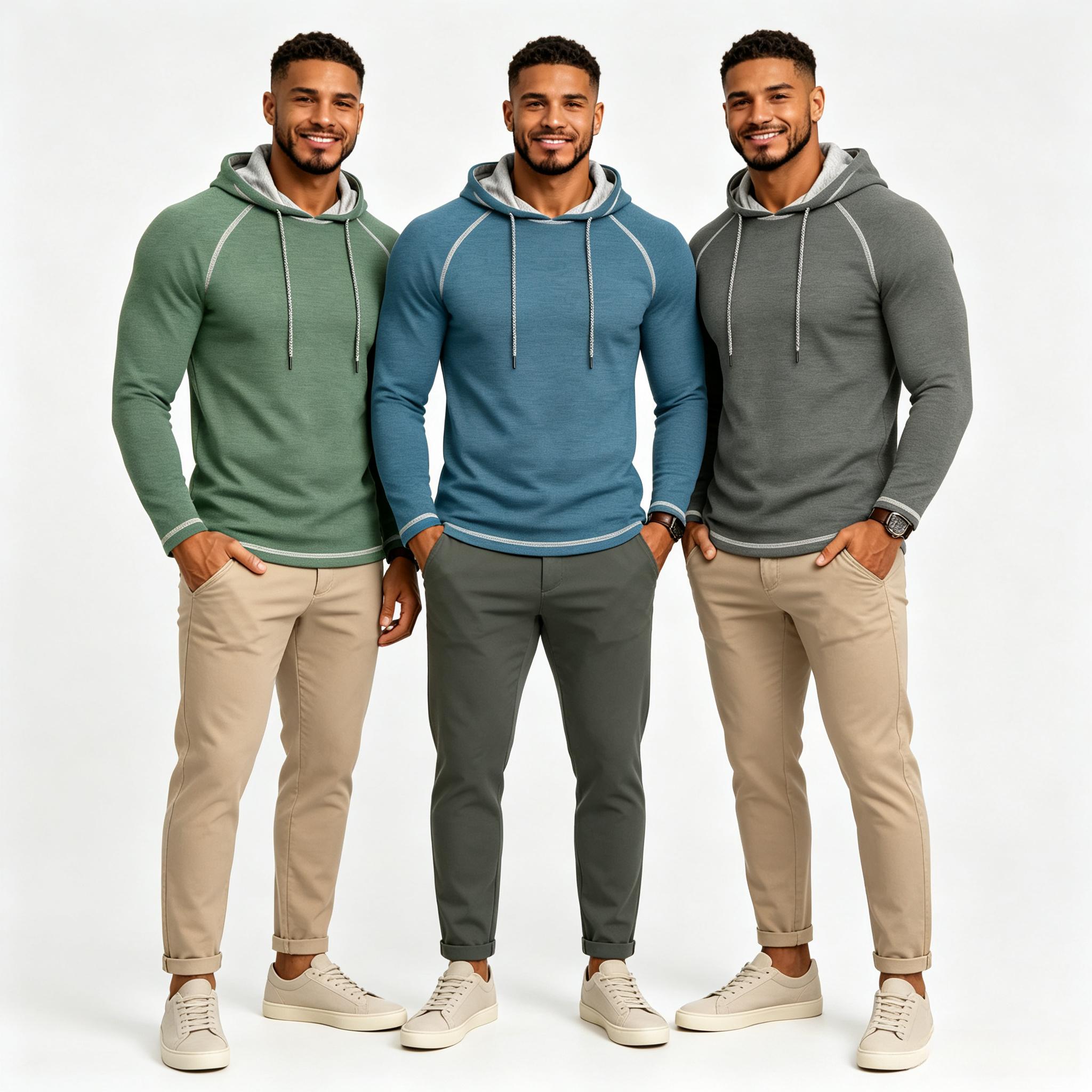 Men's Casual Pullover Hoodies - 2/3 Pack Menswear Sweatshirts, Plain Long-Sleeve Relaxed Cut Polyester Blend Tops with Hood Detail for Casual Wear, Simple Look Daily Use