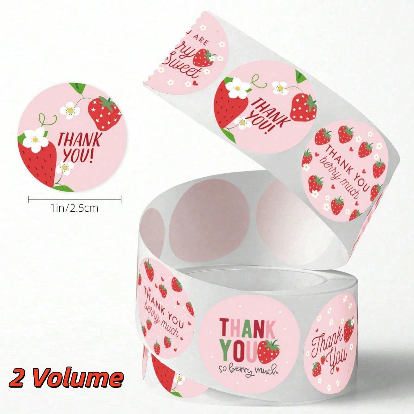 500 Sheets Strawberry Thank You Stickers, Non-Stick Seal Stickers, Fruit Decorative Stickers, Ideal for Birthday Gifts, Party Cakes, Back-To-School Season