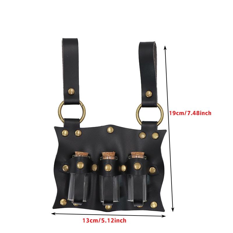 Medieval Potion Bottle Waist Pack, PU Material with Belt Loop, Includes 3 Cork Bottles, Renaissance Witch Props, Stempunk Cosplay Costume Set