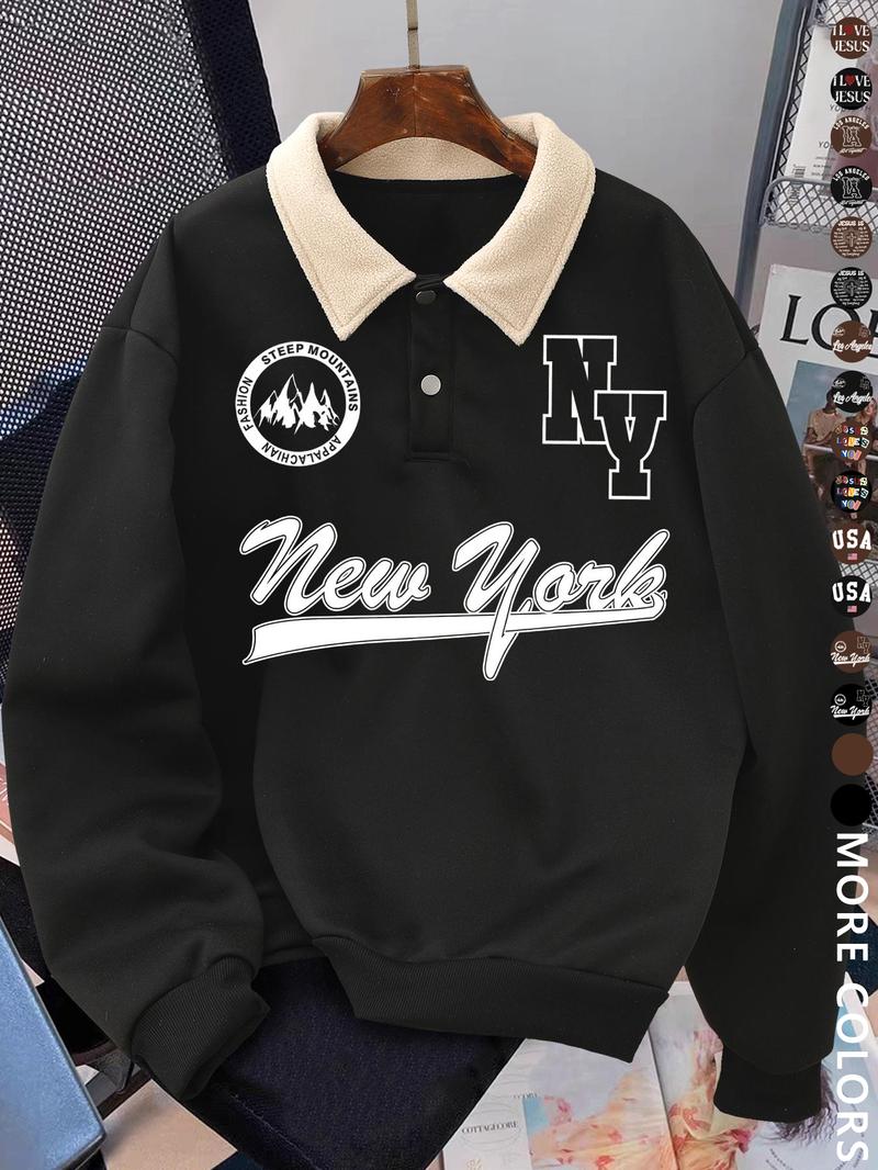 Men's Y2K Autumn Winter Thickened Retro British Style Aesthetic Lamb Wool Collar Polo Shirt, Unisex Casual Fashion, All Seasons Wear